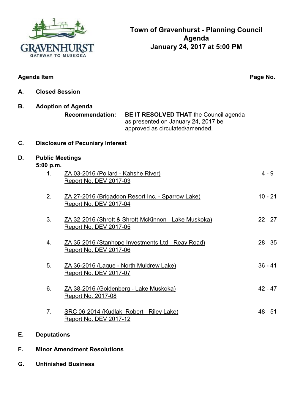 Planning Council Agenda January 24, 2017 at 5:00 PM