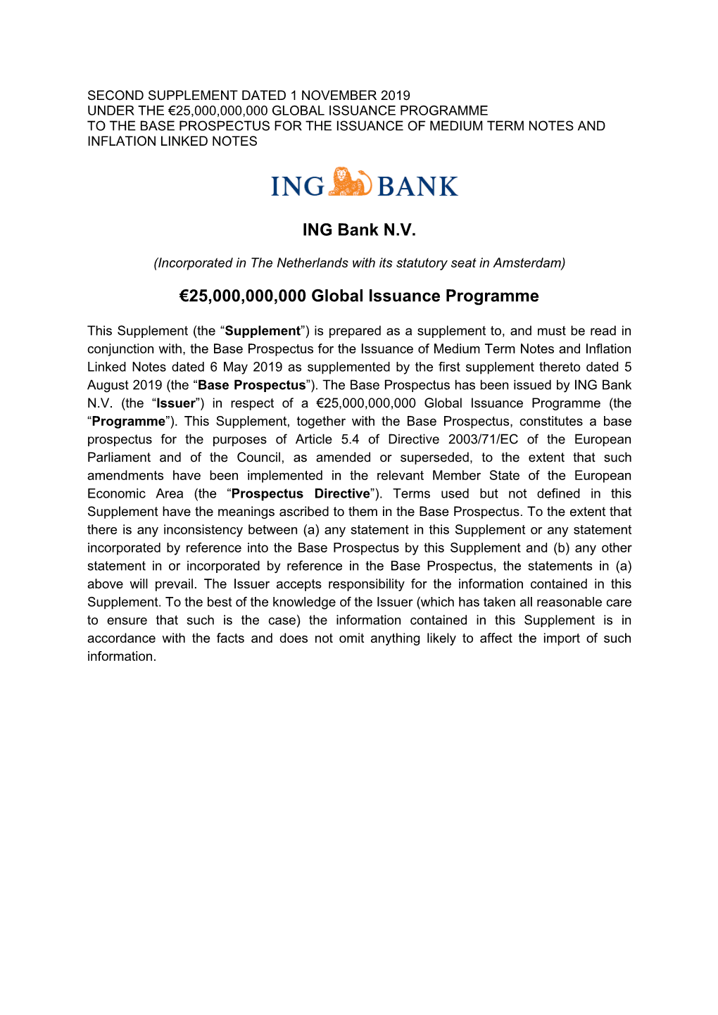 ING Bank N.V. €25,000,000,000 Global Issuance Programme