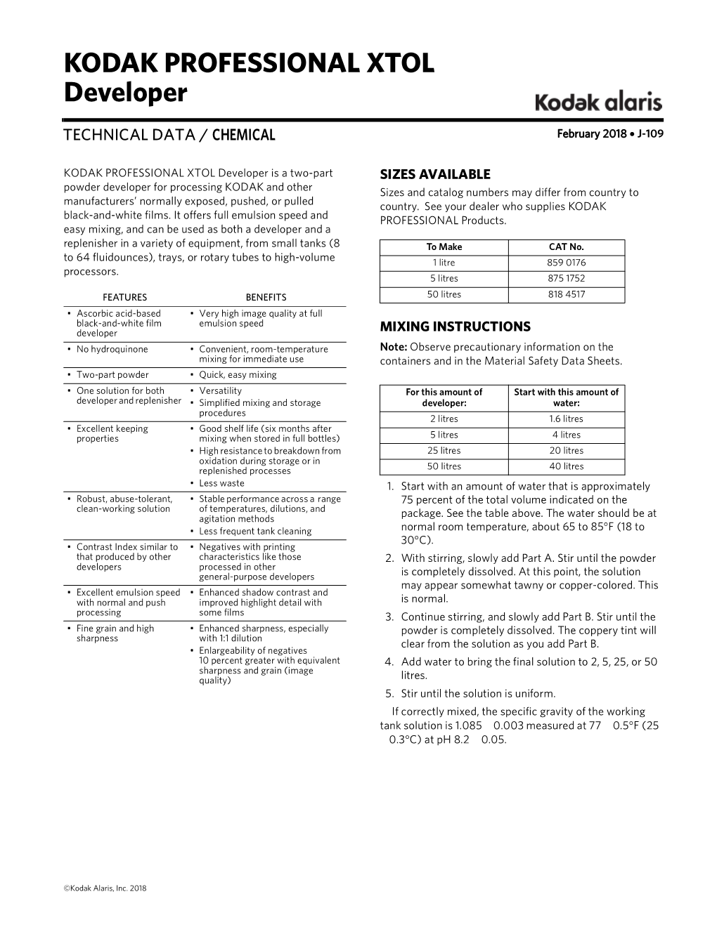 KODAK XTOL Developer