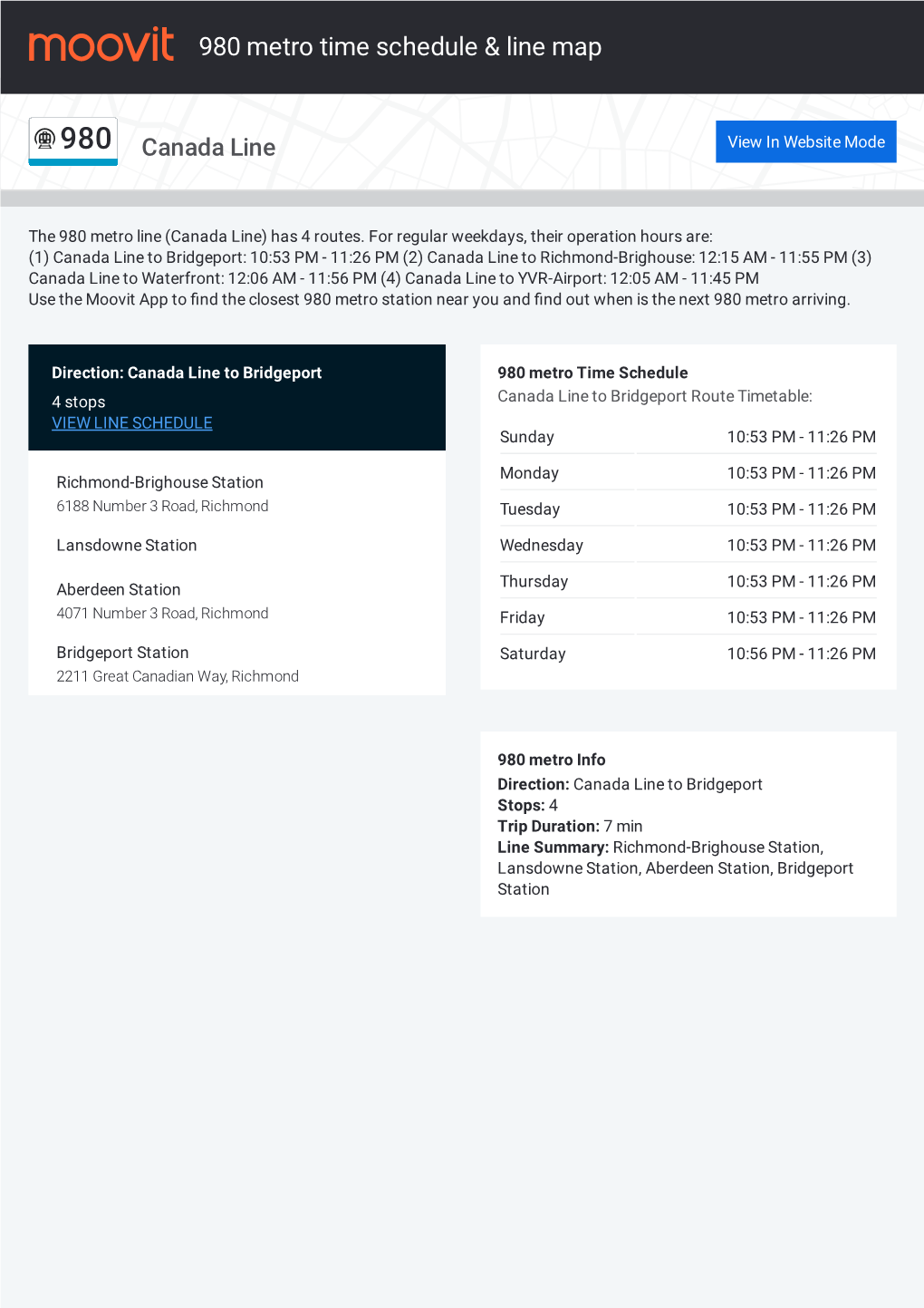 980 Metro Time Schedule & Line Route