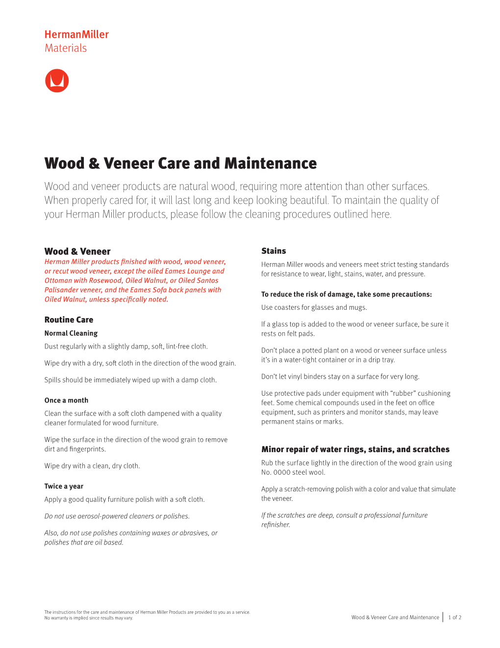 Wood & Veneer Care and Maintenance