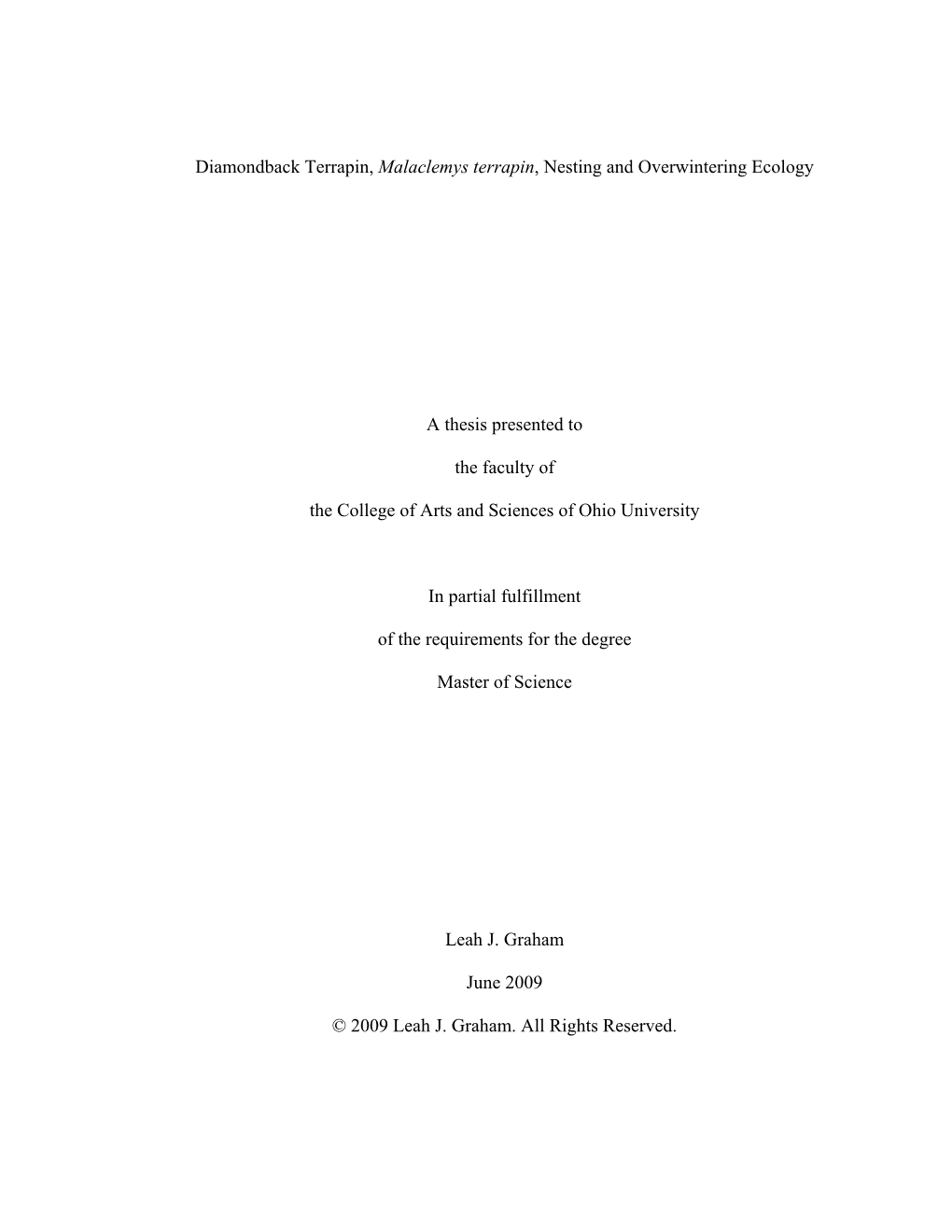 Diamondback Terrapin, Malaclemys Terrapin, Nesting and Overwintering Ecology