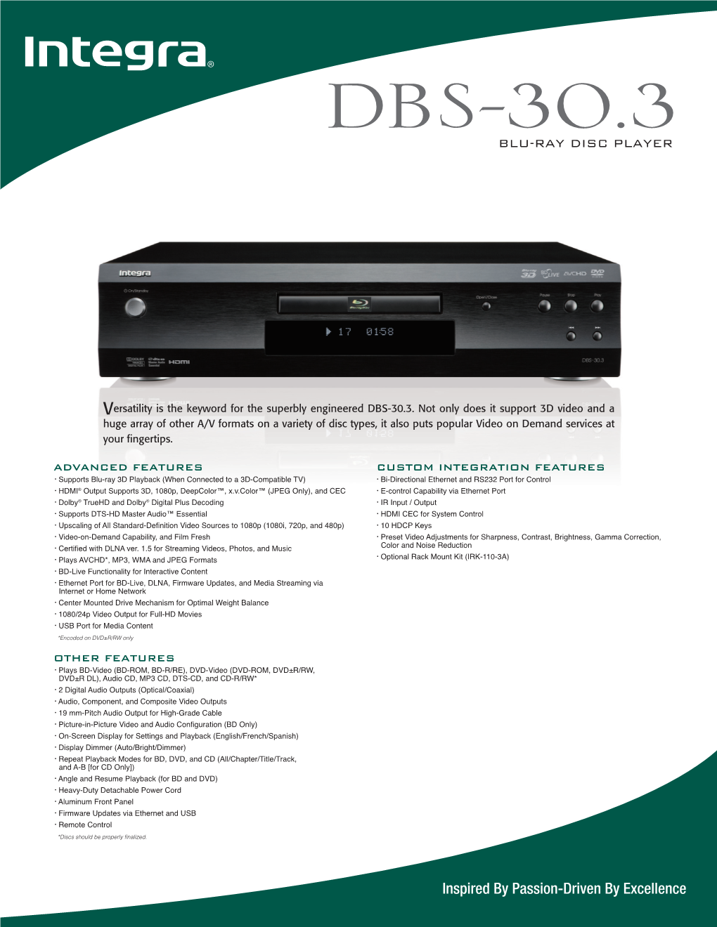 Inspired by Passion-Driven by Excellence DBS-30.3 BLU-RAY DISC PLAYER