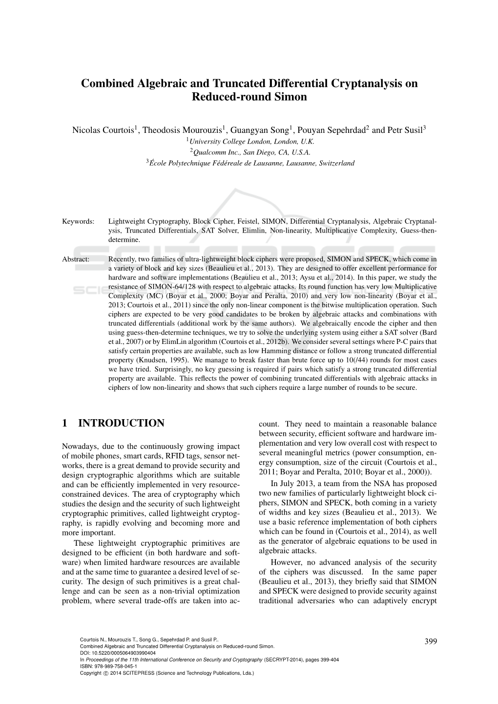 Combined Algebraic and Truncated Differential Cryptanalysis on Reduced-Round Simon