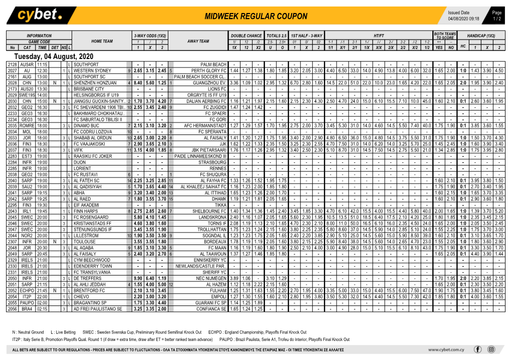 Midweek Regular Coupon 04/08/2020 09:18 1 / 2