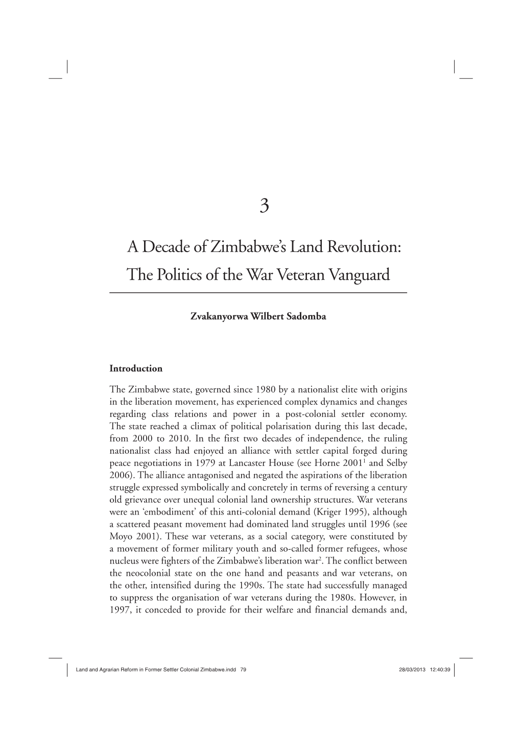 Land and Agrarian Reform in Former Settler Colonial Zimbabwe.Indd