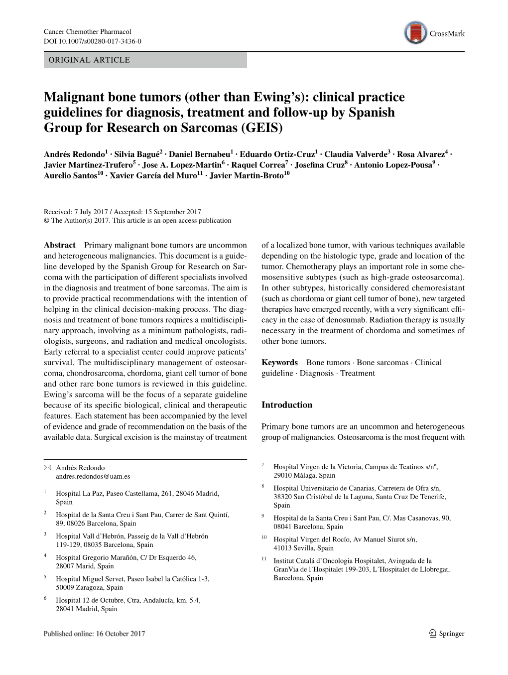 Malignant Bone Tumors (Other Than Ewing’S): Clinical Practice Guidelines for Diagnosis, Treatment and Follow-Up by Spanish Group for Research on Sarcomas (GEIS)