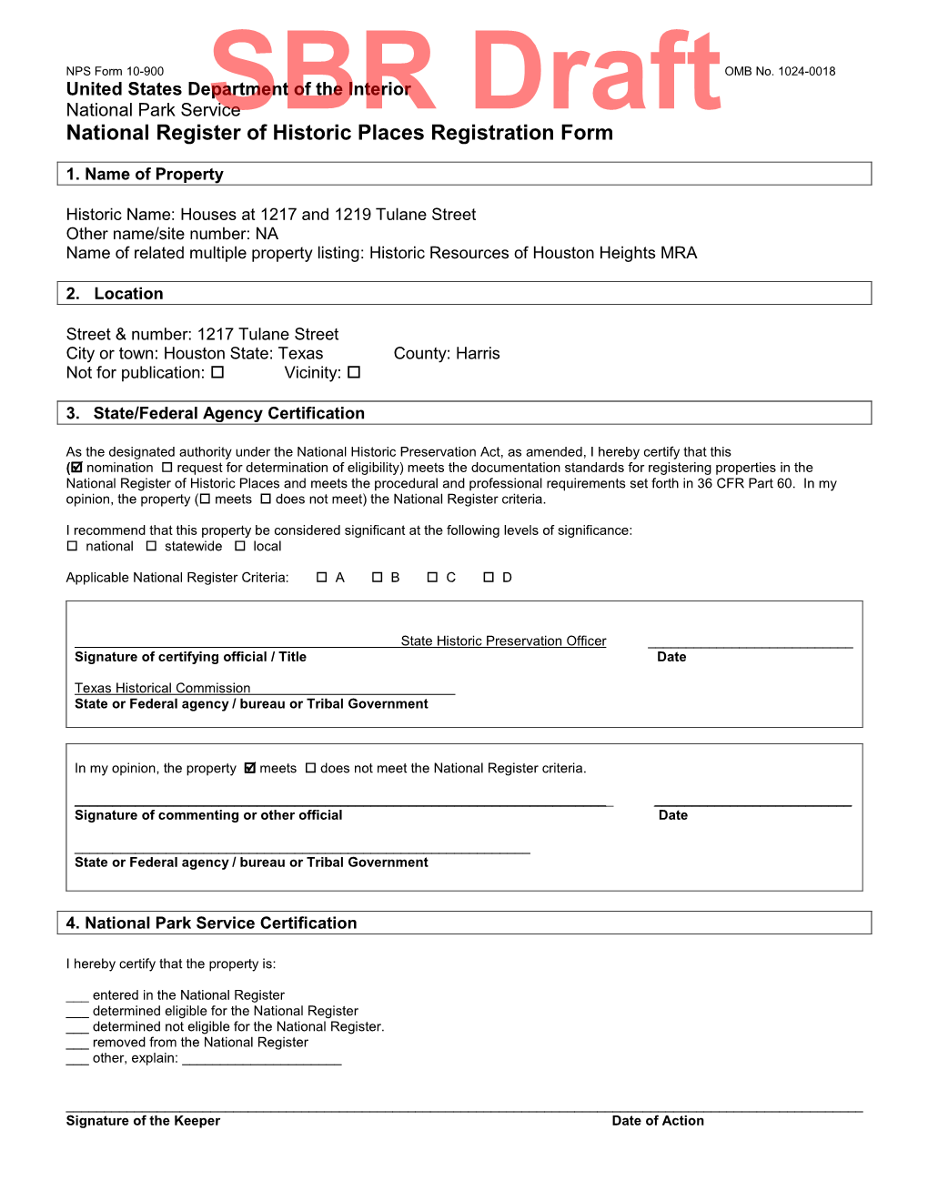 National Register of Historic Places REGISTRATION FORM NPS Form 10-900 OMB No