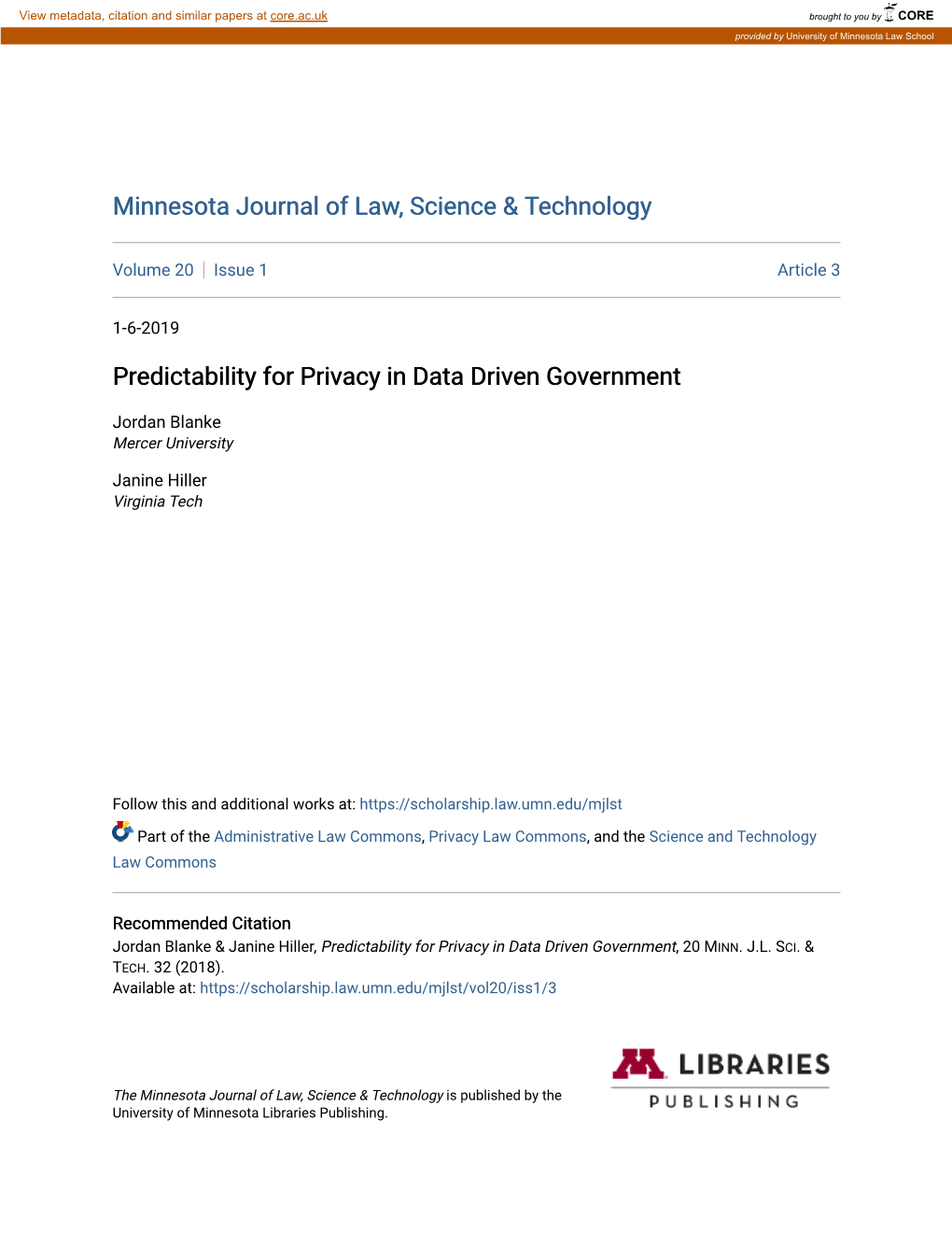 Predictability for Privacy in Data Driven Government