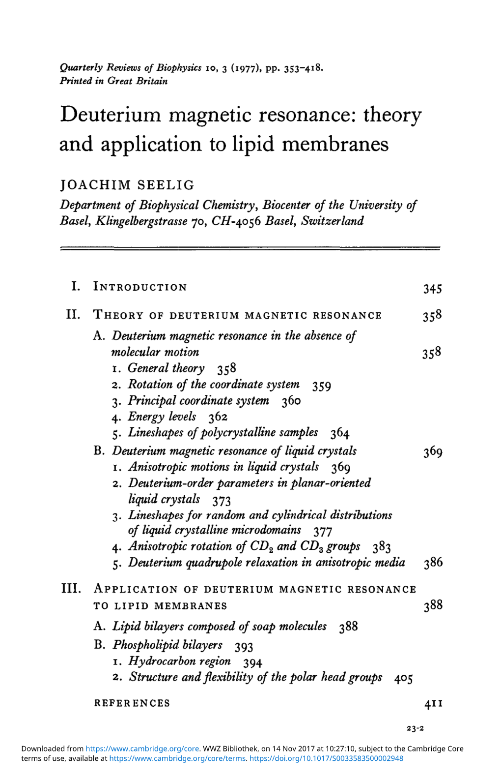 Deuterium Magnetic Resonance: Theory and Application to Lipid Membranes