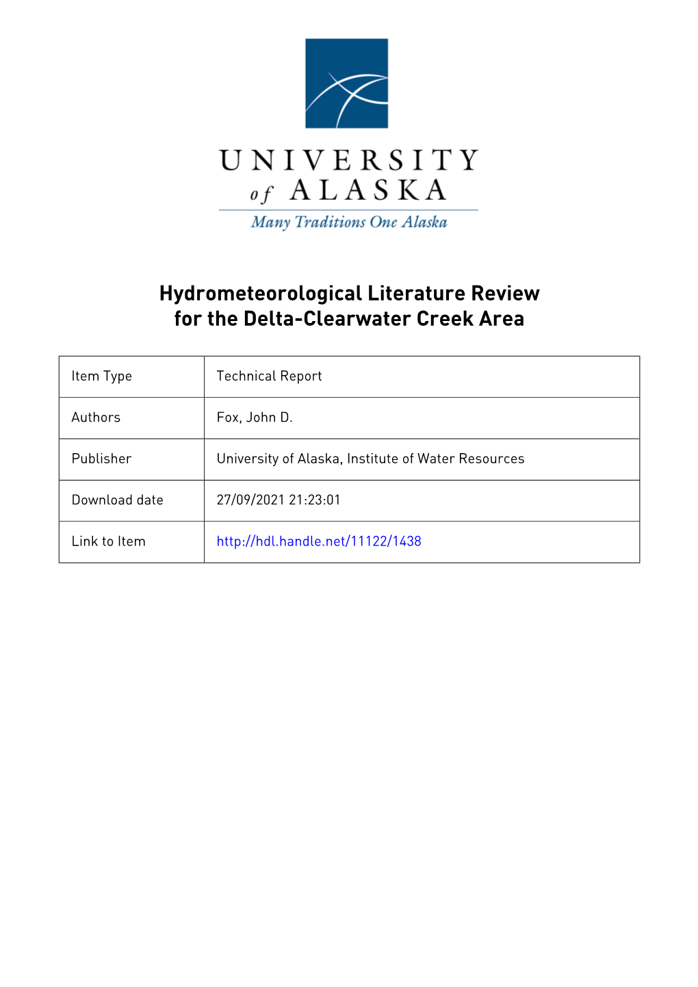 IWR No. 92 HYDROMETEOROLOGICAL