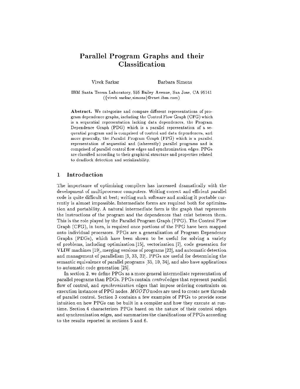Parallel Program Graphs and Their Classi Cation