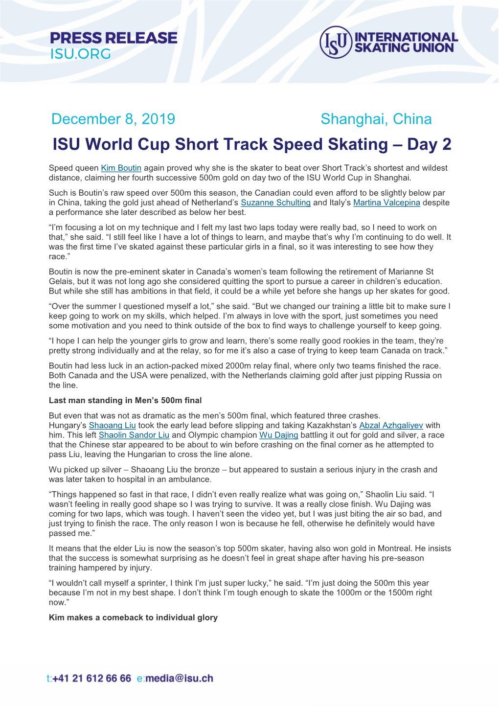 ISU World Cup Short Track Speed Skating – Day 2