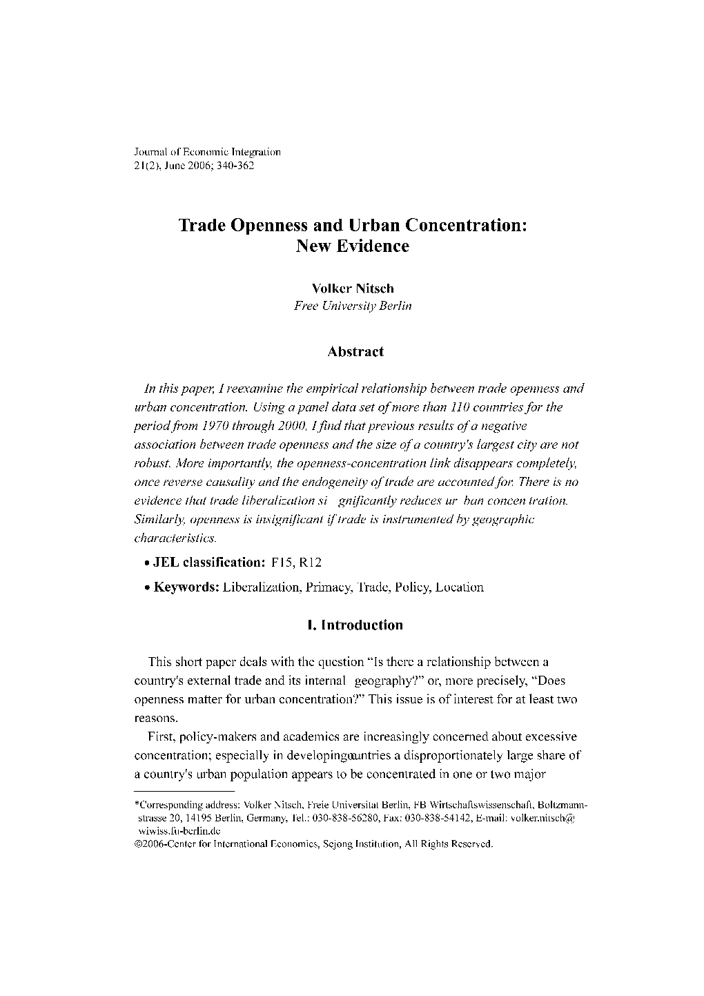 Trade Openness and Urban Concentration: New Evidence