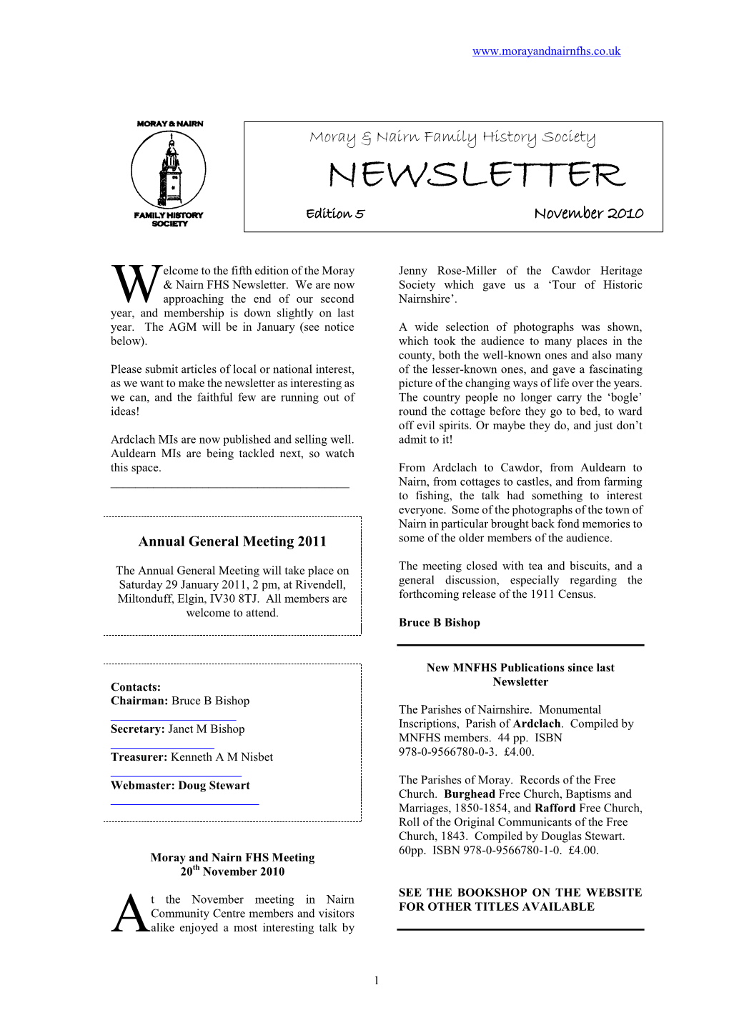 NEWSLETTER Edition 5 November 2010