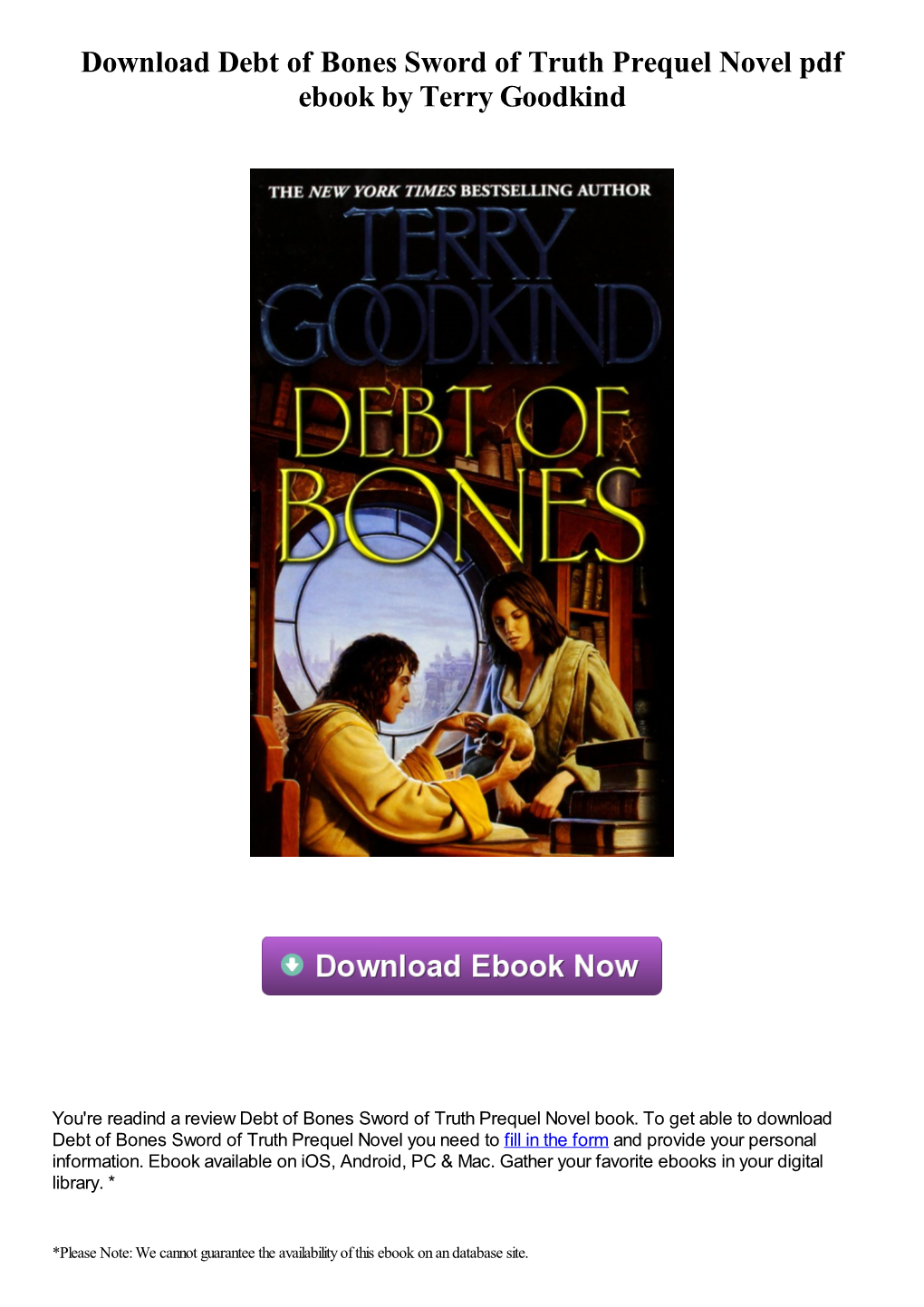 Download Debt of Bones Sword of Truth Prequel Novel Pdf Ebook by Terry Goodkind