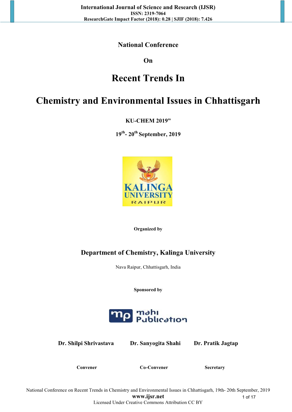 Recent Trends in Chemistry and Environmental Issues in Chhattisgarh
