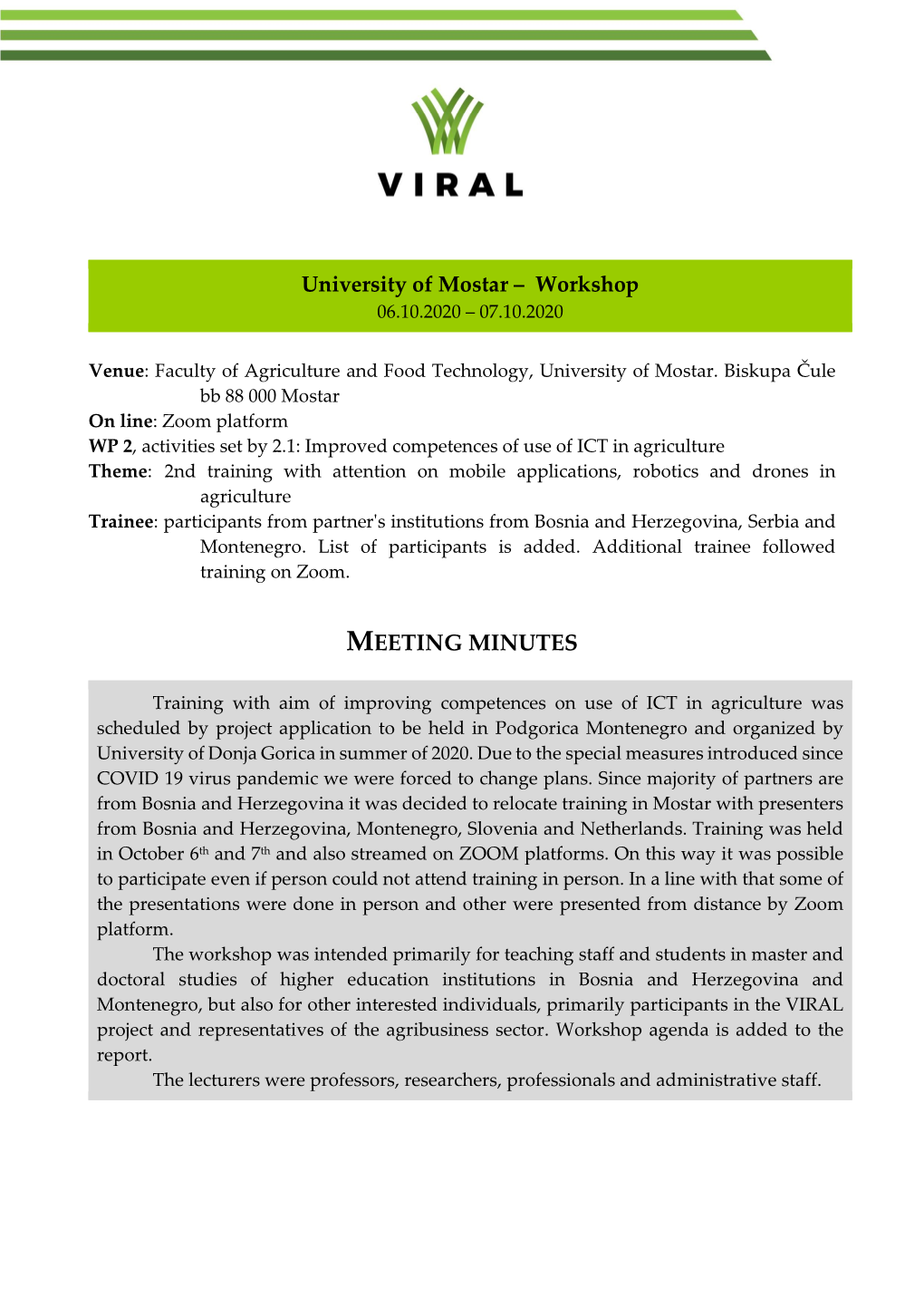 University of Mostar – Workshop 06.10.2020 – 07.10.2020