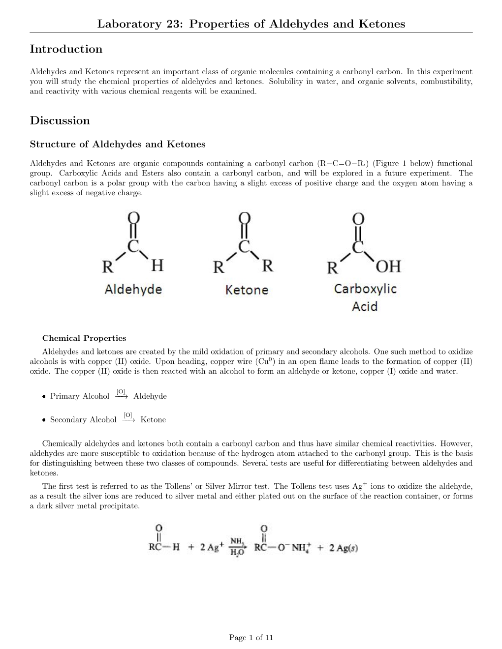 Laboratory 23: Properties of Aldehydes and Ketones