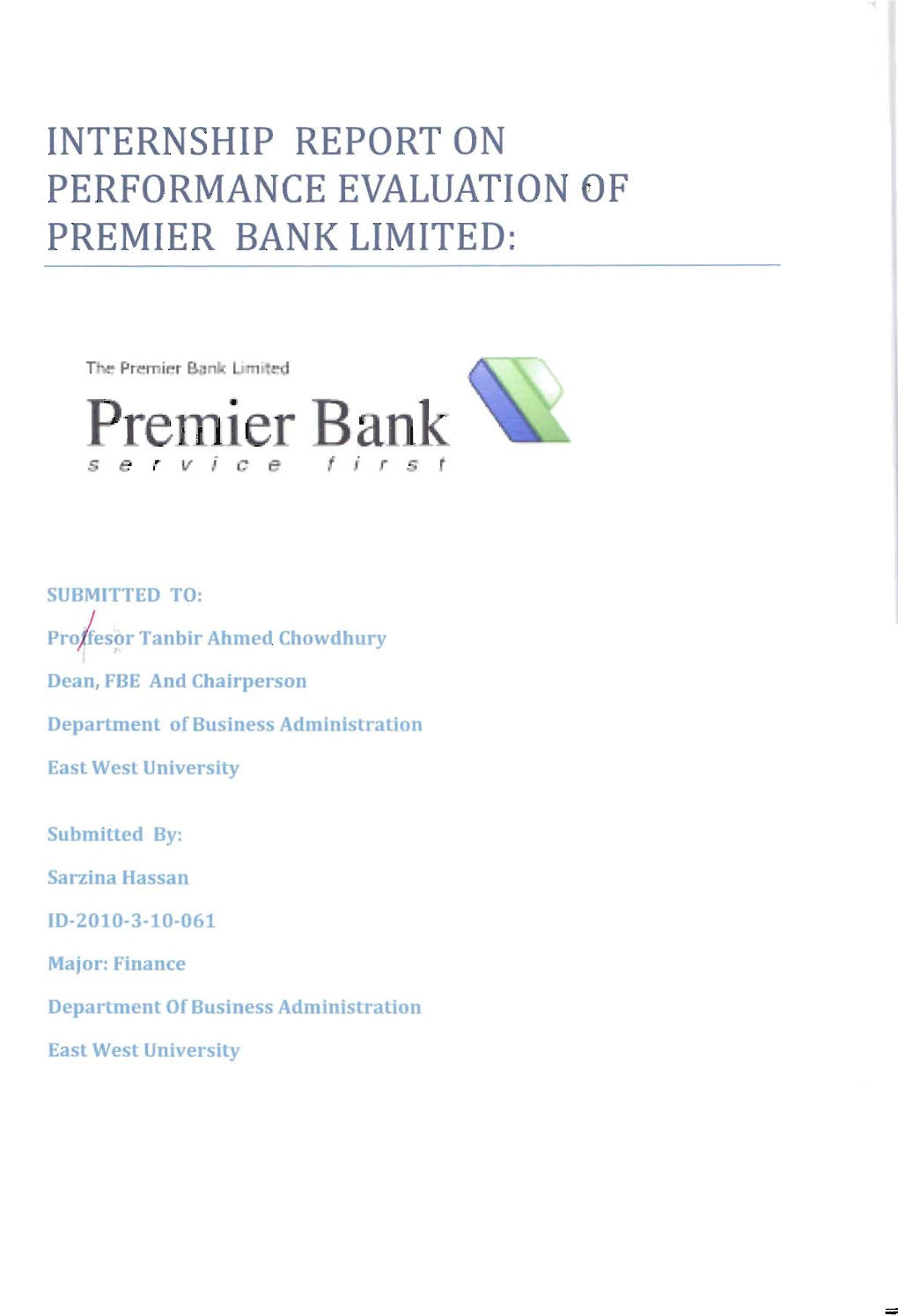 Department of Premier Bank Limited