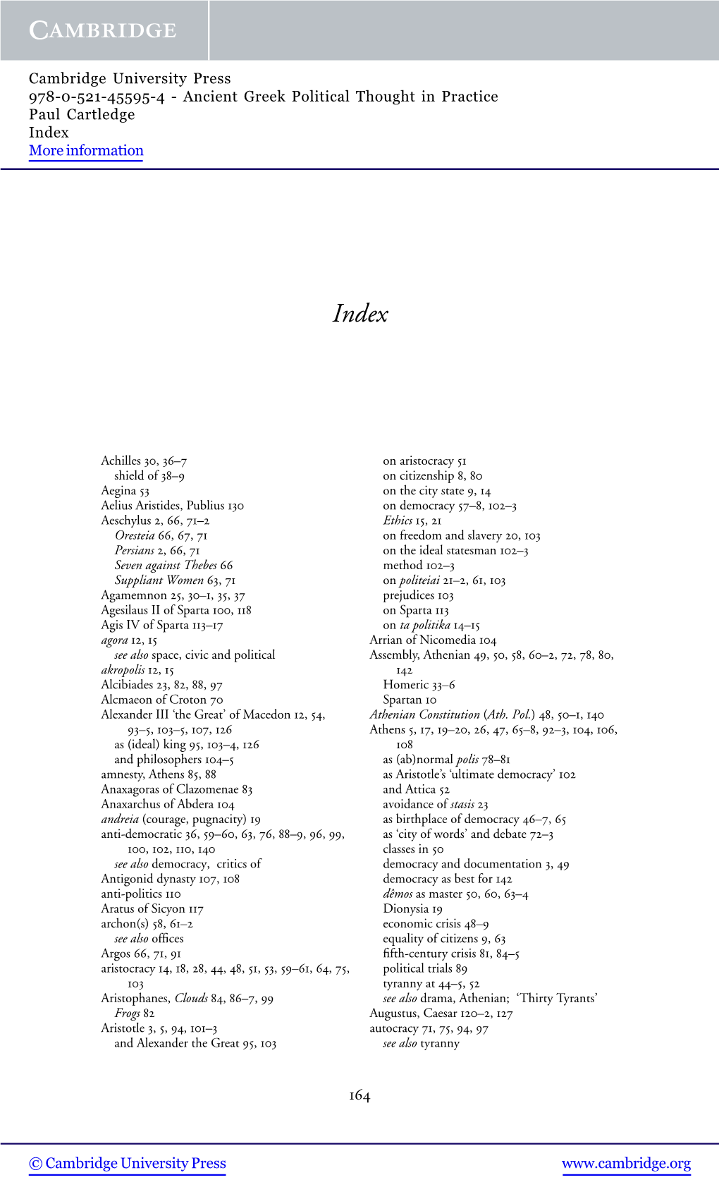 Ancient Greek Political Thought in Practice Paul Cartledge Index More Information