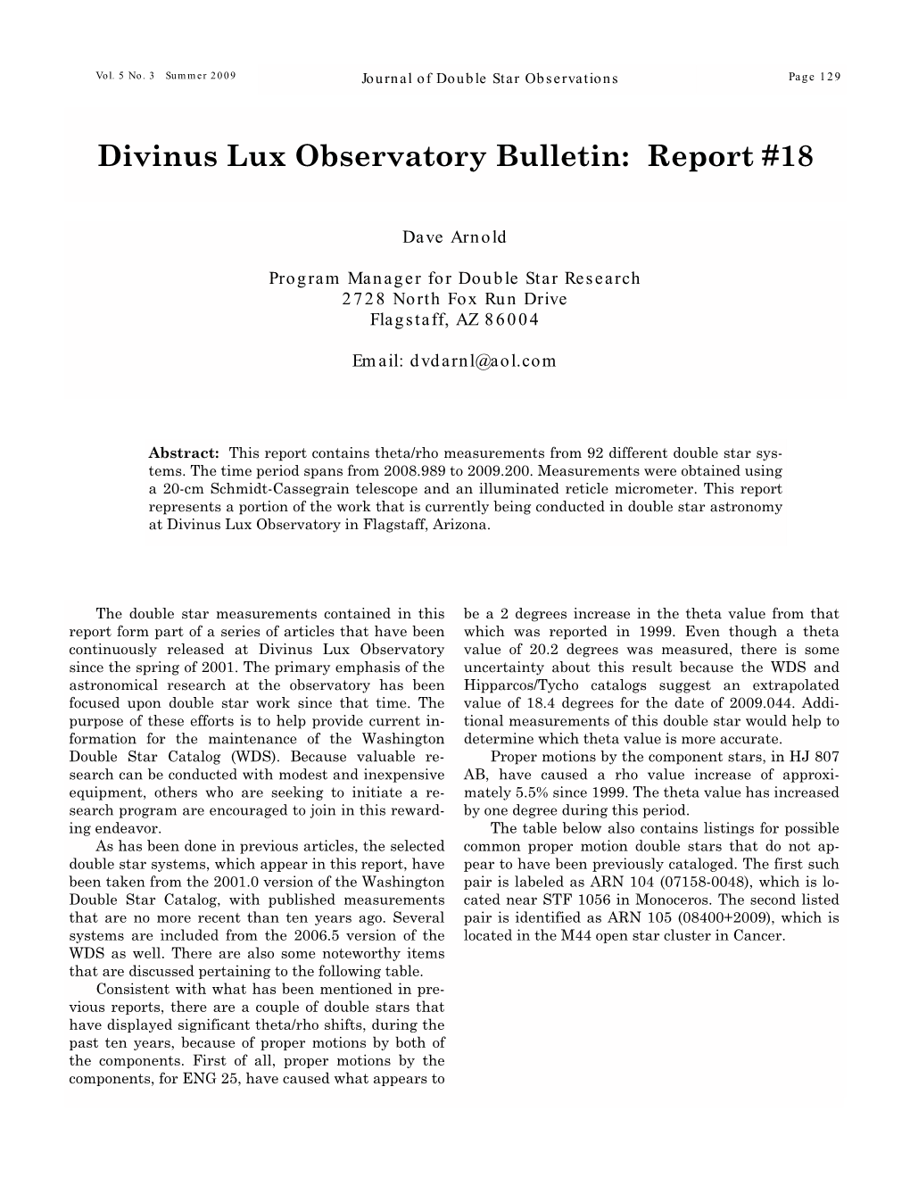 Divinus Lux Observatory Bulletin: Report #18