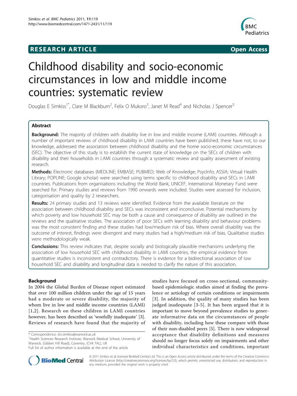 Childhood Disability and Socio-Economic