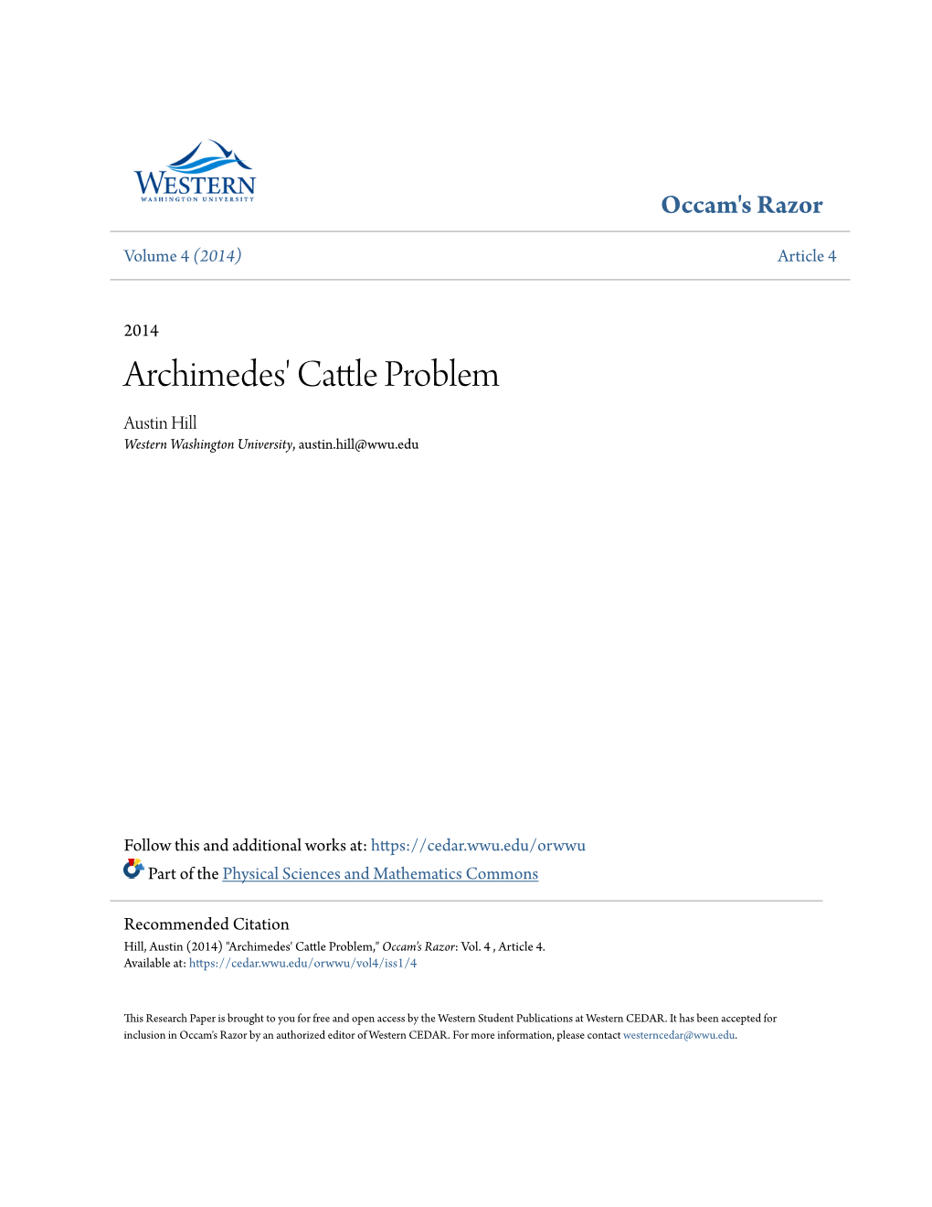 Archimedes' Cattle Problem