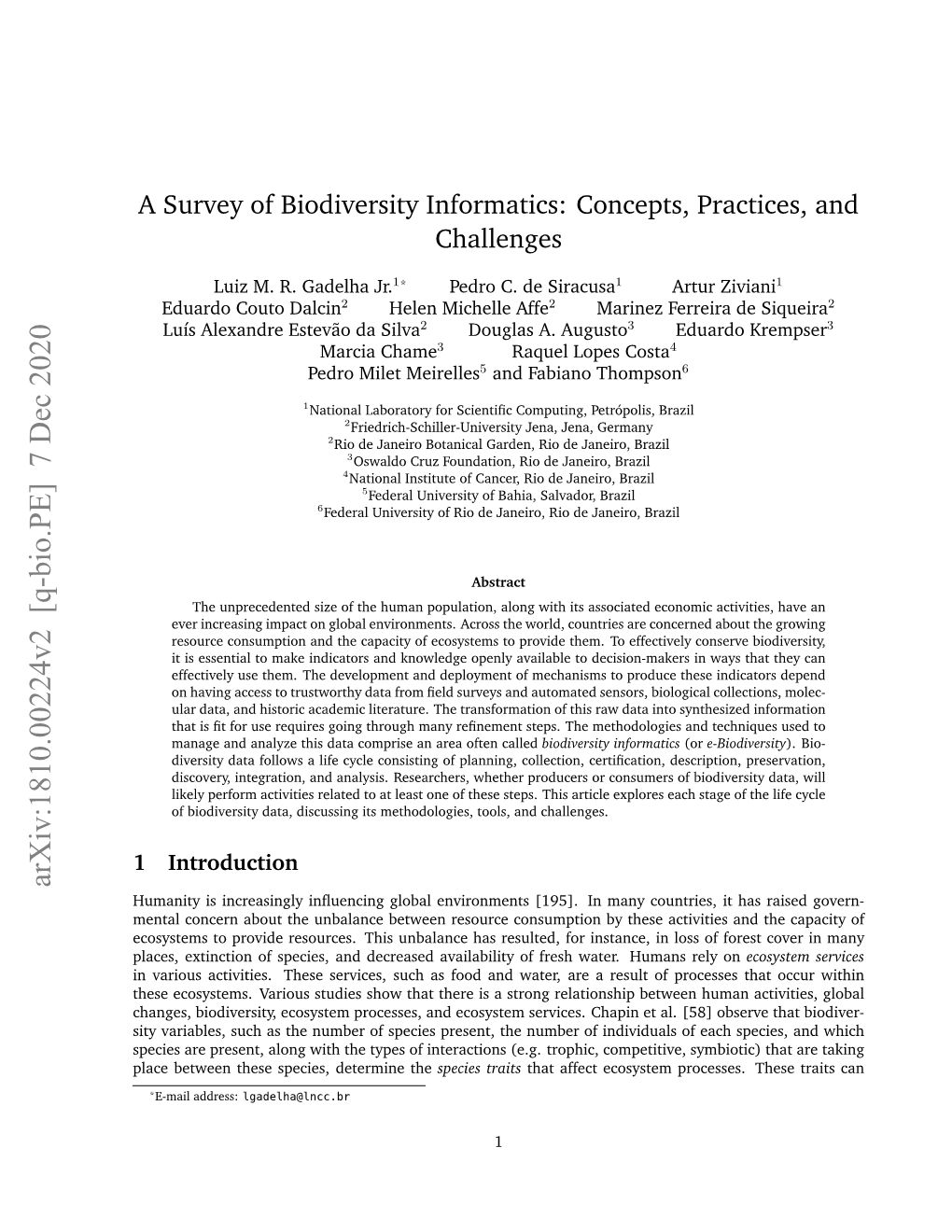 Arxiv:1810.00224V2 [Q-Bio.PE] 7 Dec 2020 Humanity Is Increasingly Inﬂuencing Global Environments [195]