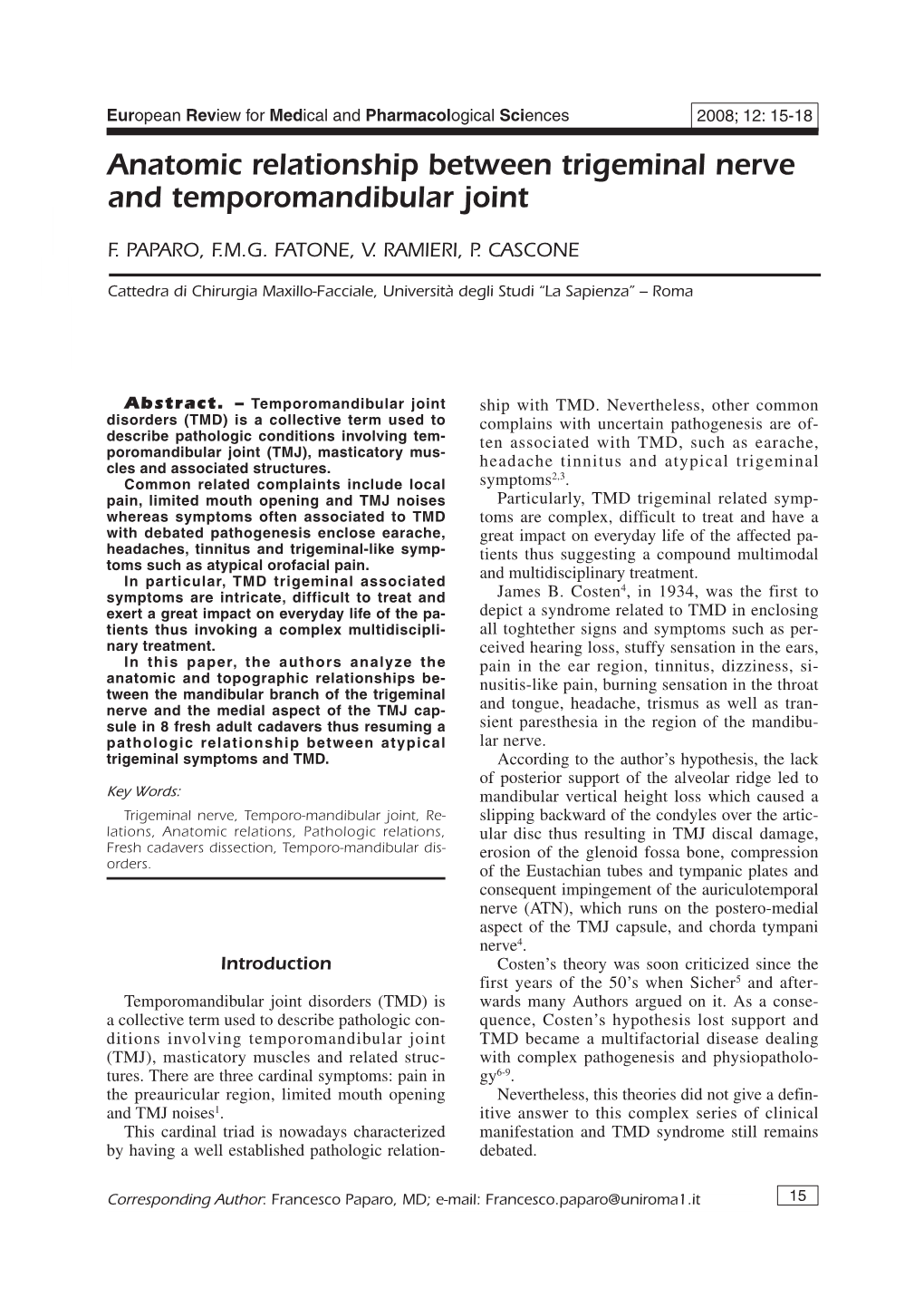 Anatomic Relationship Between Trigeminal Nerve and Temporomandibular Joint