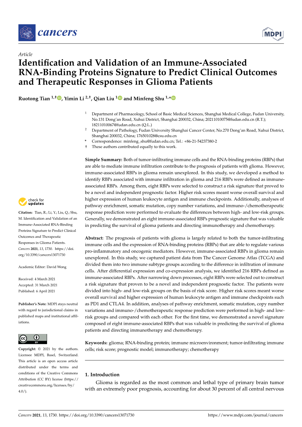 Identification and Validation of an Immune-Associated RNA-Binding Proteins Signature to Predict Clinical Outcomes and Therapeuti