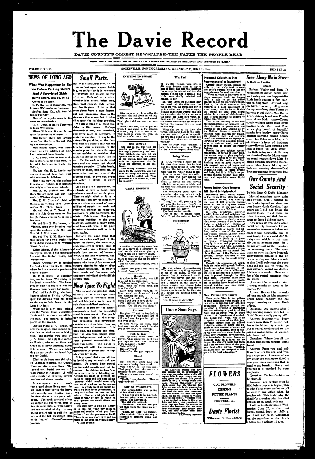 The Davie Record DAVIE COUNTY’S OLDEST NEWSPAPER-THE PAPER the PEOPLE READ