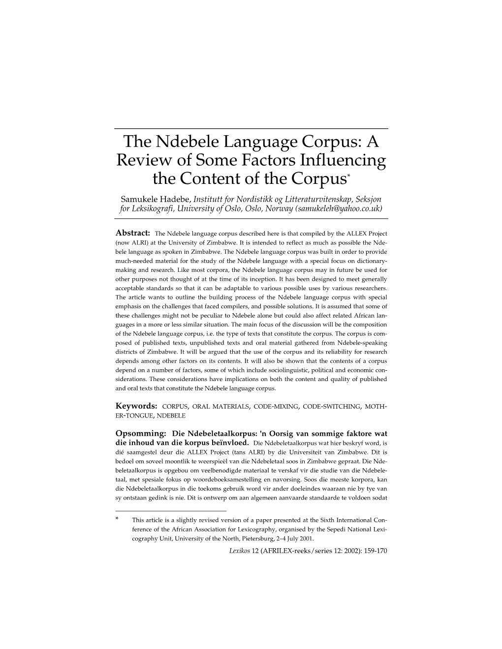 The Ndebele Language Corpus: a Review of Some Factors Influencing