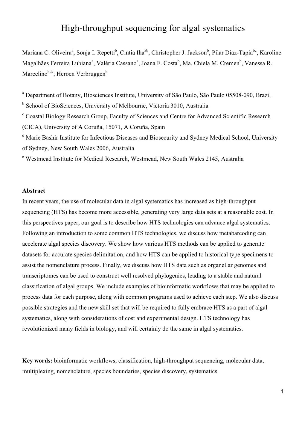 High-Throughput Sequencing for Algal Systematics