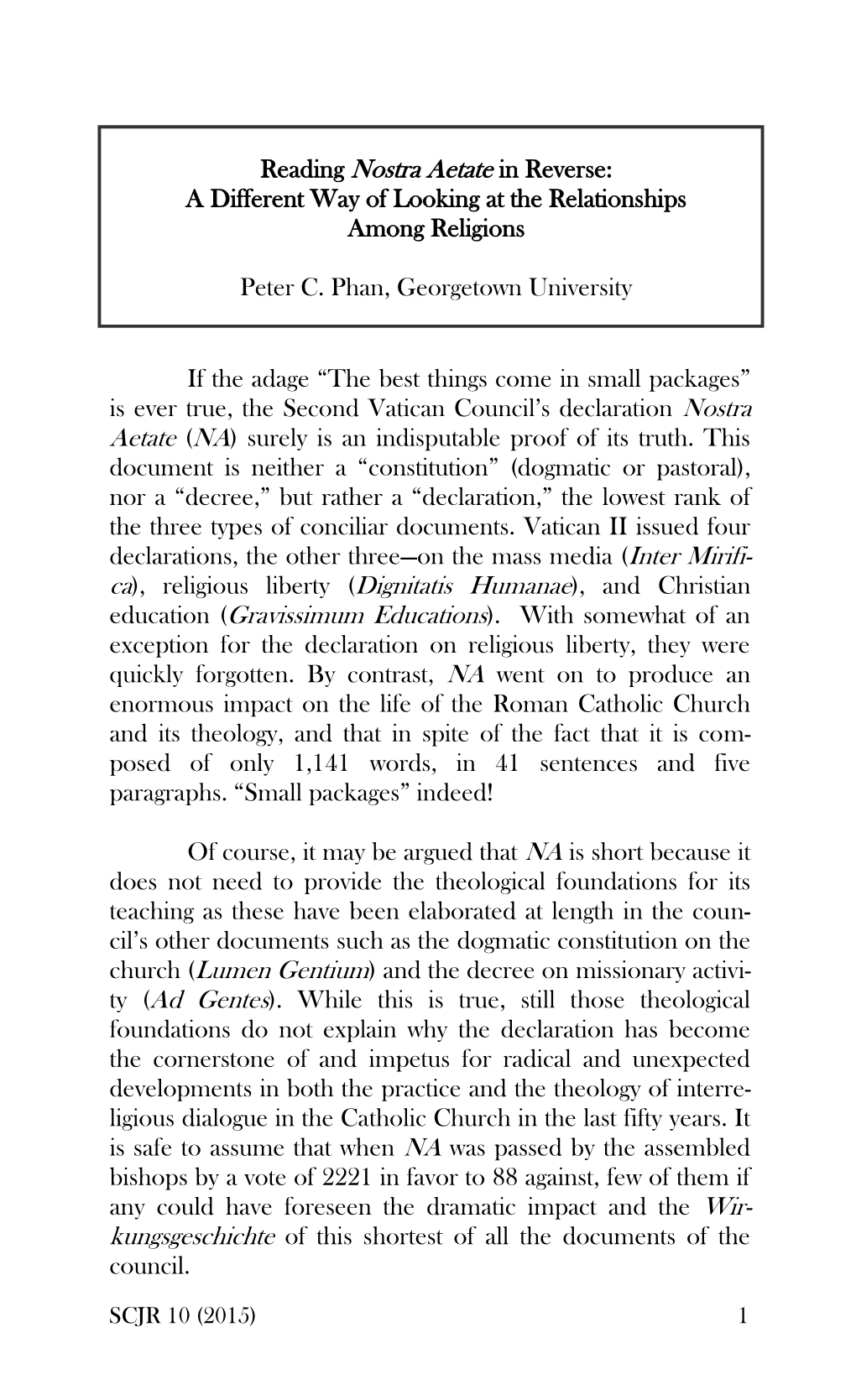 Reading Nostra Aetate in Reverse: a Different Way of Looking at the Relationships Among Religions