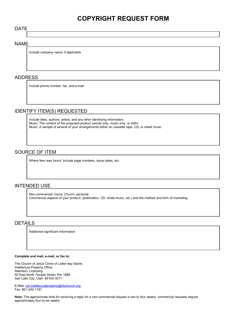 Copyright Request Form