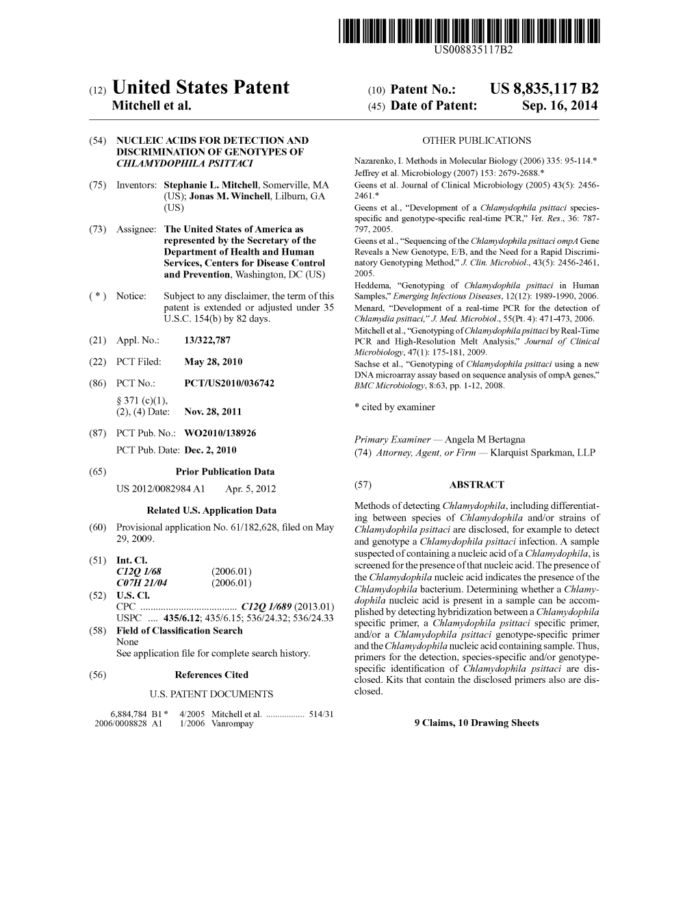 (12) United States Patent (10) Patent No.: US 8,835,117 B2 Mitchell Et Al