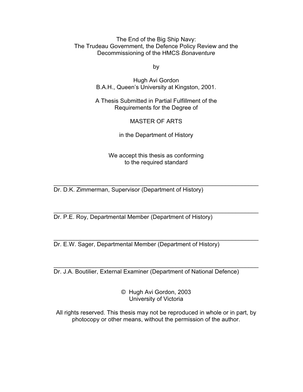 TABLE of CONTENTS Page Certificate of Examination I