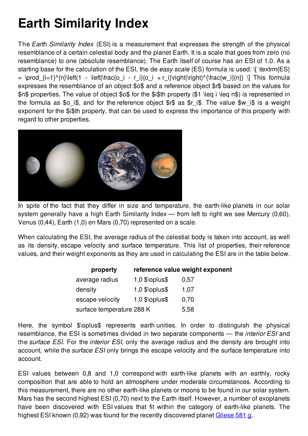 Earth Similarity Index