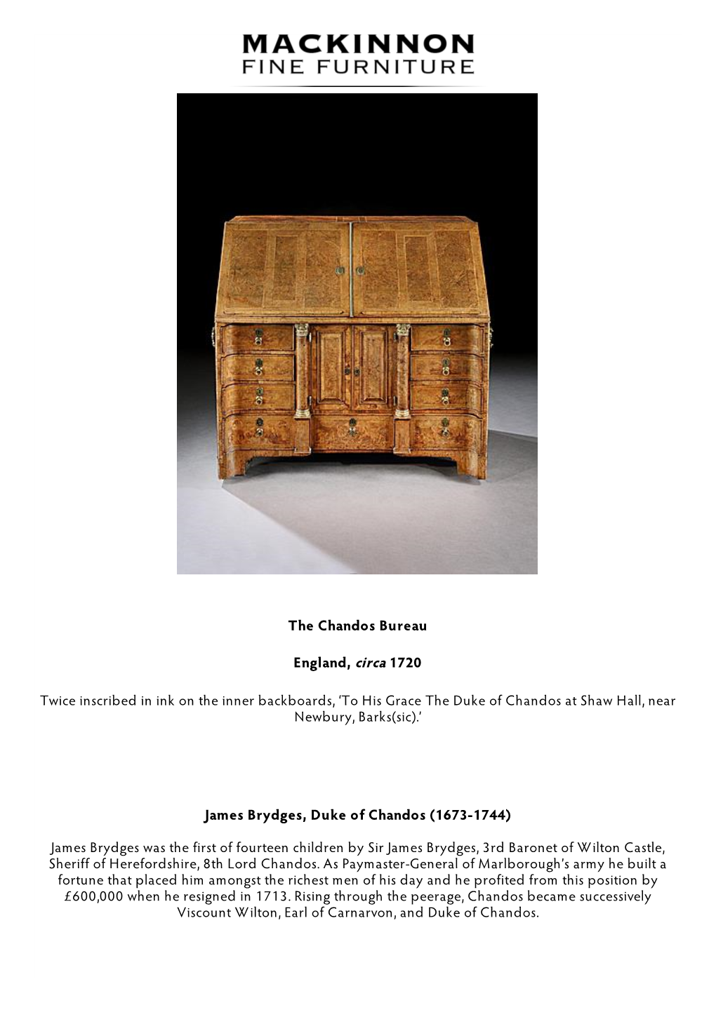 The Chandos Bureau England, Circa 1720