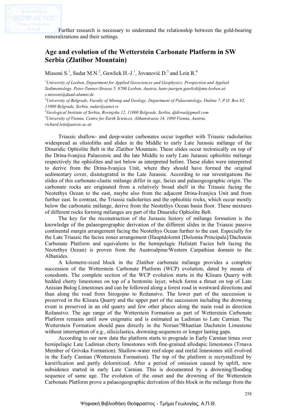 Age and Evolution of the Wetterstein Carbonate Platform in SW Serbia (Zlatibor Mountain)