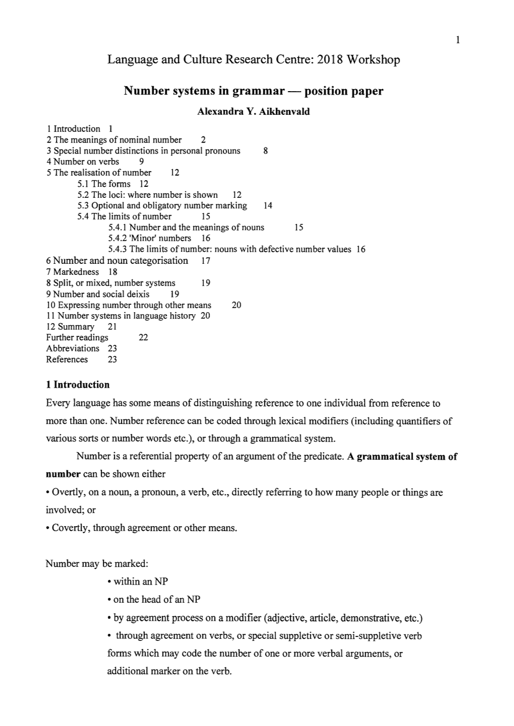 Number Systems in Grammar Position Paper