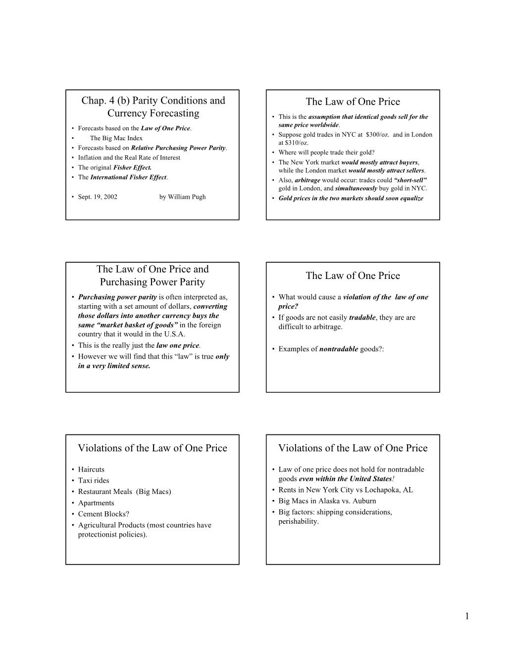 Parity Conditions and Currency Forecasting the Law of One Price