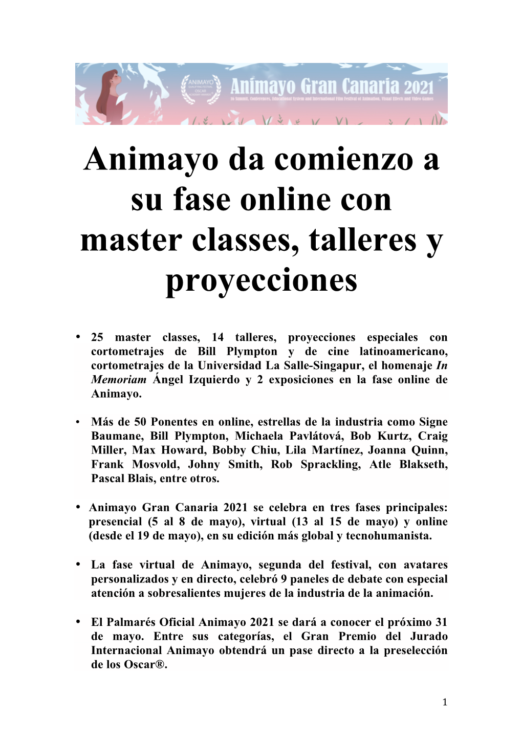 Animayo Da Comienzo a Su Fase Online Con Master Classes, Talleres Y