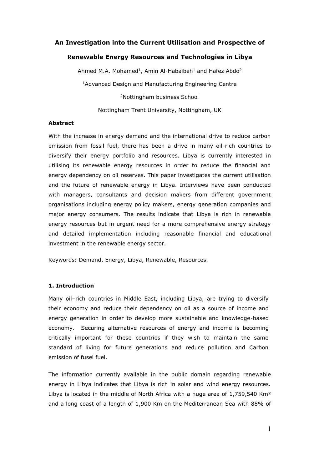 Renewable Energy Potential and Characteristics in Libya