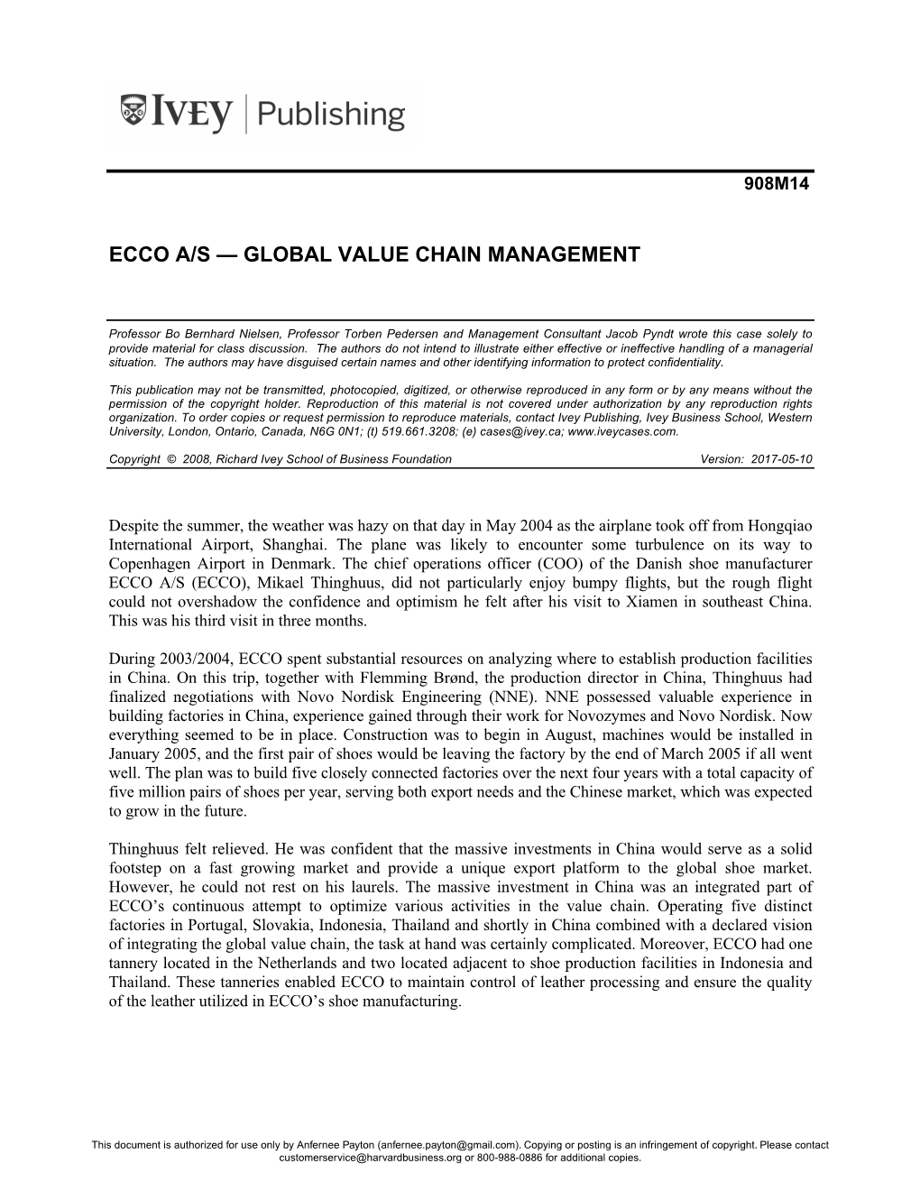 Ecco A/S — Global Value Chain Management