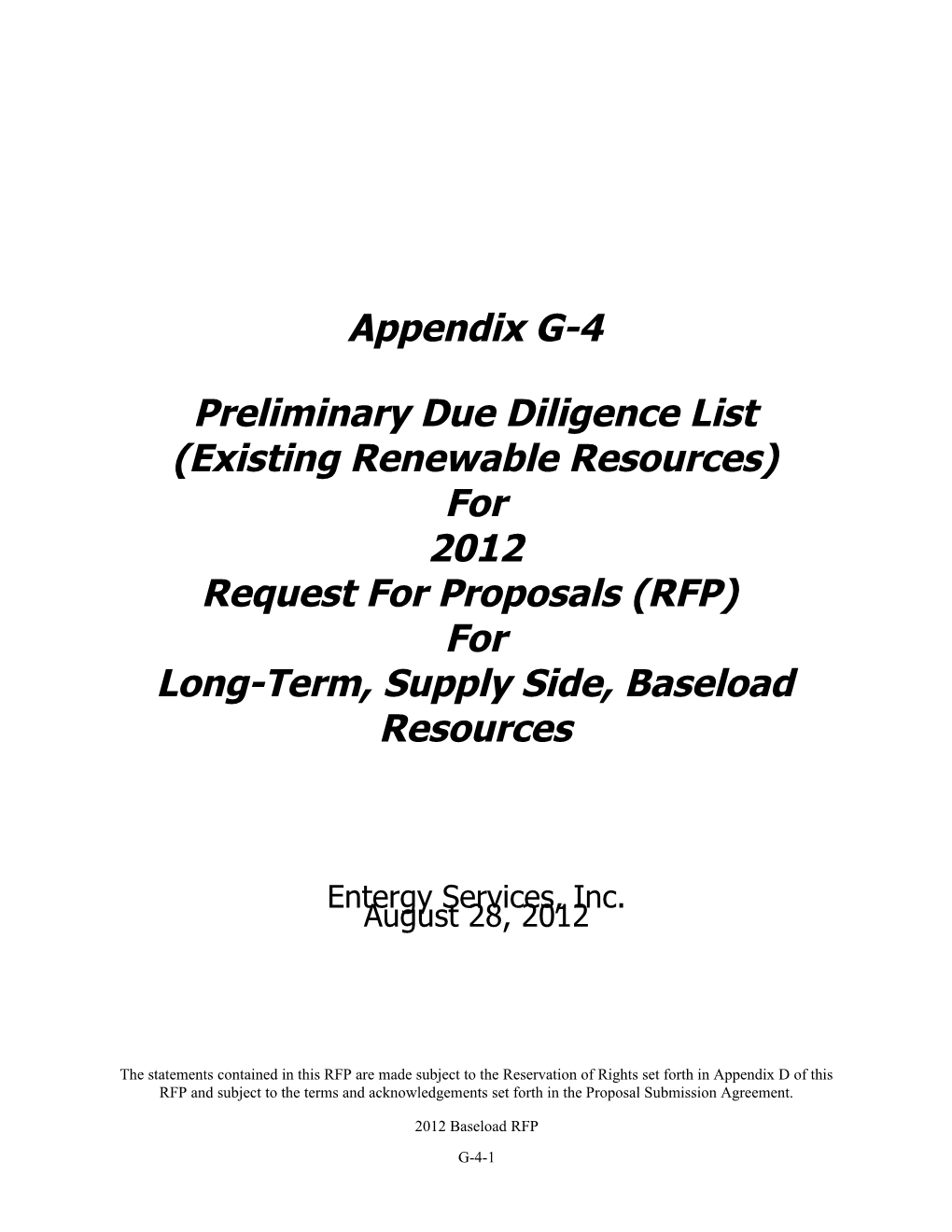 Preliminary Due Diligence List (Existing Renewable Resources)