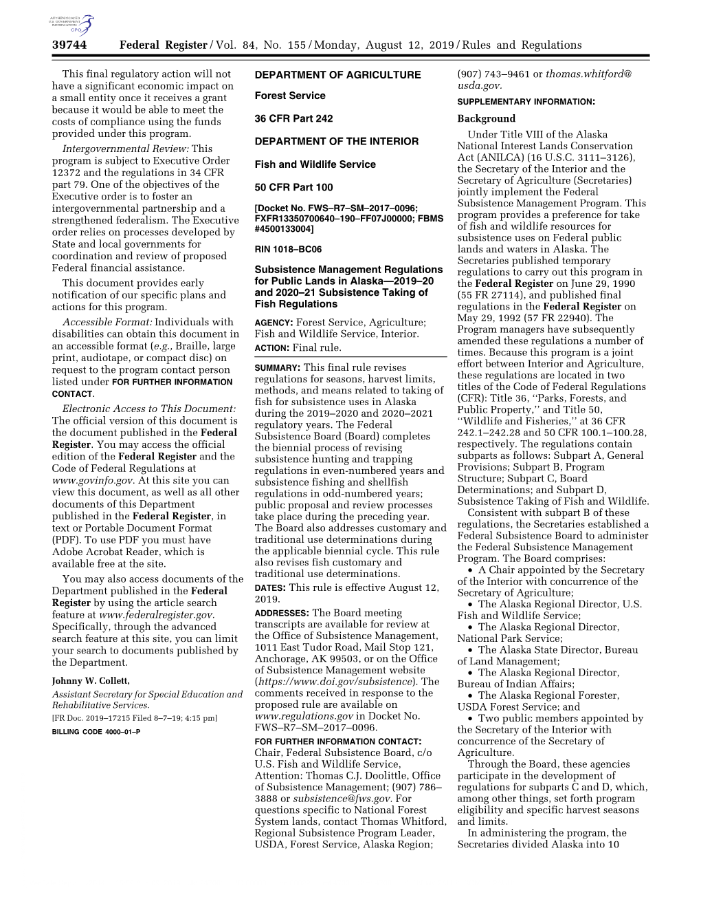 Federal Register/Vol. 84, No. 155/Monday, August 12, 2019