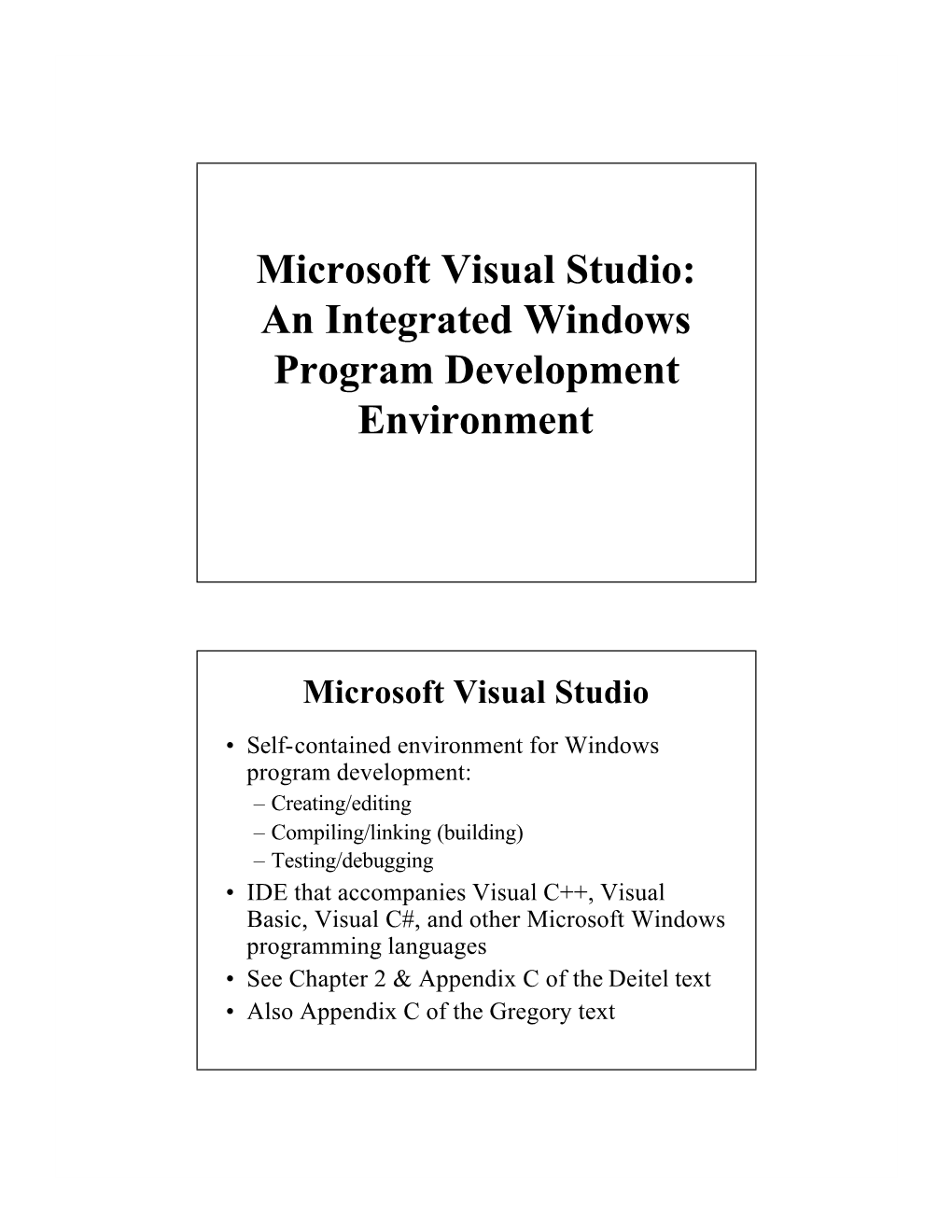 Microsoft Visual Studio: an Integrated Windows Program Development Environment