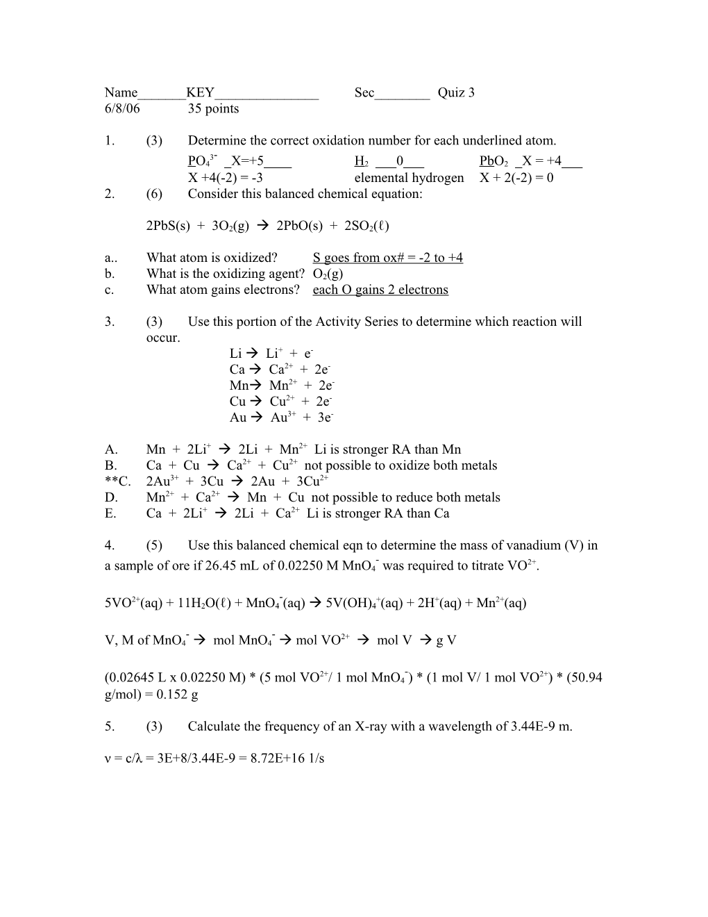 1. (3) Determine the Correct Oxidation Number for Each Underlined Atom